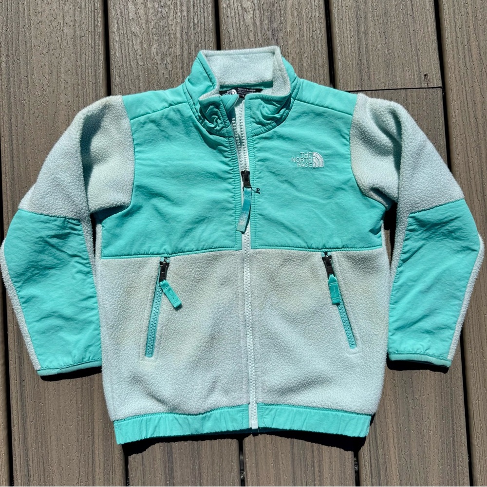 The North Face Denali Jacket Girls 4T Fleece Teal Full Zip Zippered Pockets